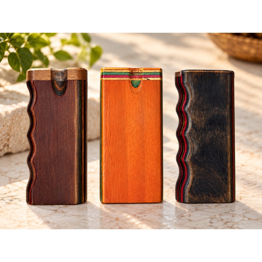 Vintage Laminated Wood Dugout Boxes Lot of 3 Multicolor Striped 4"